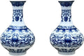 Set of Two Blue and White Porcelain Wall Vases for Flowers – Handmade Chinoiserie Ceramic Wall Mounted Flower Vase, Decorative Hanging Vases for Living Room, Bookshelf & Indoor Décor
