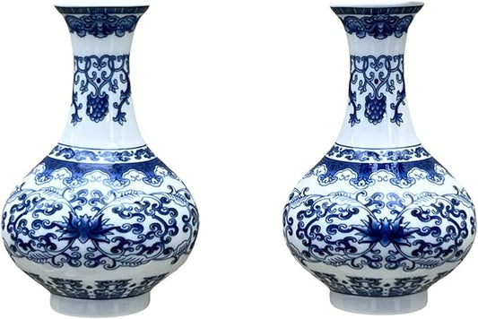 Set of Two Blue and White Porcelain Wall Vases for Flowers – Handmade Chinoiserie Ceramic Wall Mounted Flower Vase, Decorative Hanging Vases for Living Room, Bookshelf & Indoor Décor