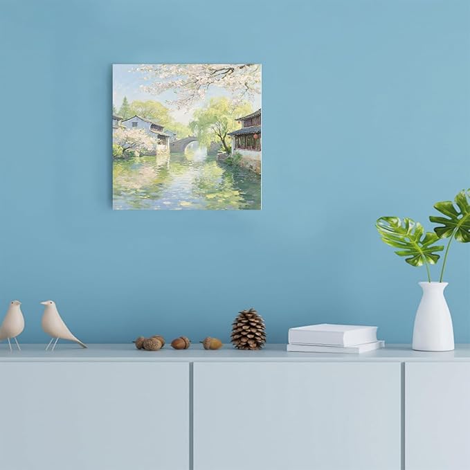 Small bridge stream house Jiangnan style landscape poster suitable for living room bedroom office natural oil painting poster