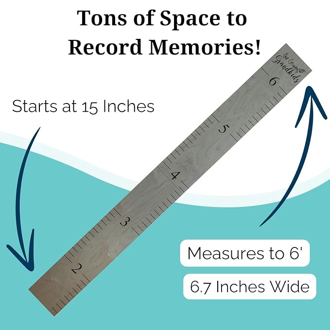 Wooden Growth Chart – Kids Height Chart, Wall Measurement for Kids, Height Chart for Wall, Growth Ruler for Children – Our Growing Grandkids, Gray (63"x6.7")