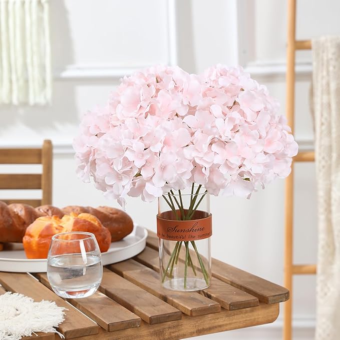 Tifuly Hydrangea Artificial Flowers -12 pcs Realistic Fake Hydrangea Silk Flowers with Stems Faux Hydrangea Flowers Heads for Office Home Party Wedding Centerpiece DIY Floral Decor (Pink)
