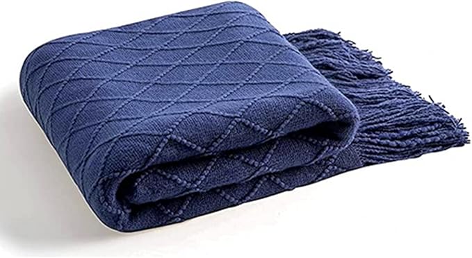 inhand Navy Blue Throw Blanket for Couch and Bed, Soft Living Room Home Decor Knitted Twin Size Blanket, Outdoor Lightweight Breathable Summer Blanket, Farmhouse Warm Woven Decorative, 60"x80"