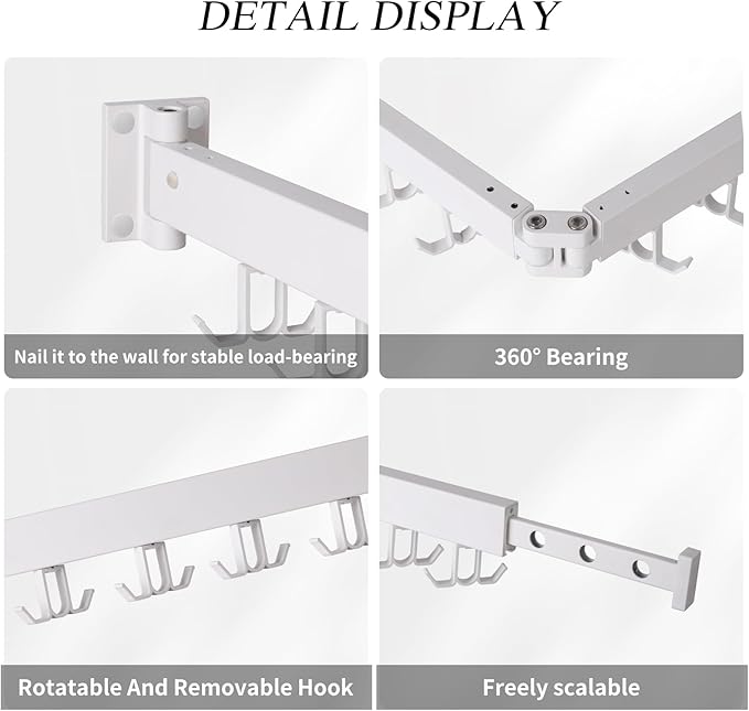 Wall Mounted Clothes Drying Rack,Drying Rack Clothing Wall Mount with Foldable Features(Tri-Fold),Space Saver,Wall Mounted Drying Rack for Laundry Balcony Bathroom (White)