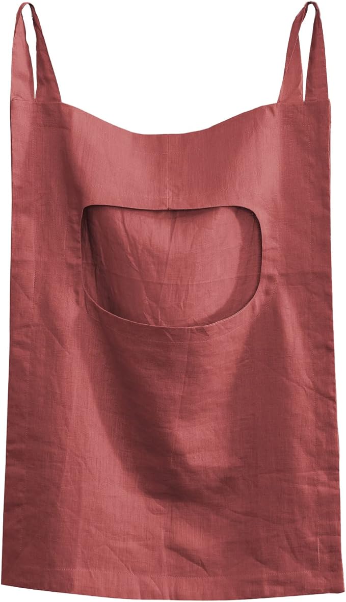 Amazhiyu 100% Linen Door Hanging Laundry Hamper Bag, 19x27 Inches Red