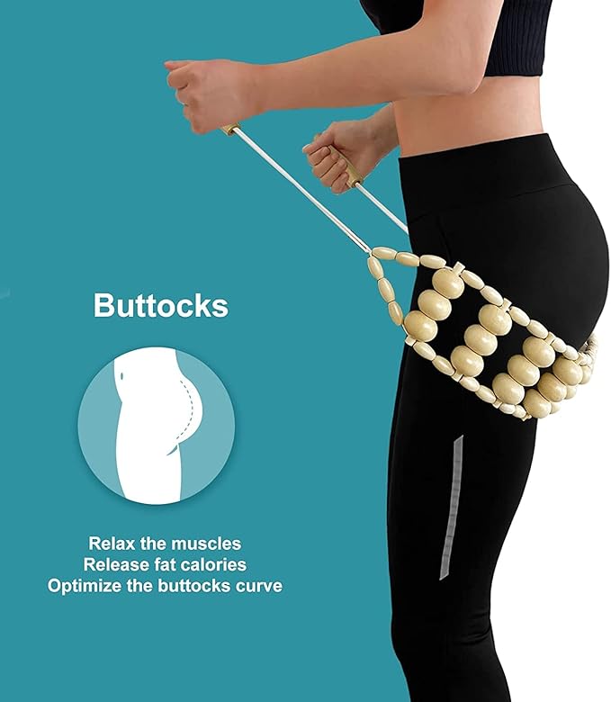 Wood Back Massage Roller Rope, Portable Wood Therapy Cellulite Massage Tools, Handheld Lymphatic Drainage Massager, Multi-Functional Manual Massage Roller Rope Strap for Full Body Muscle Pain Relief