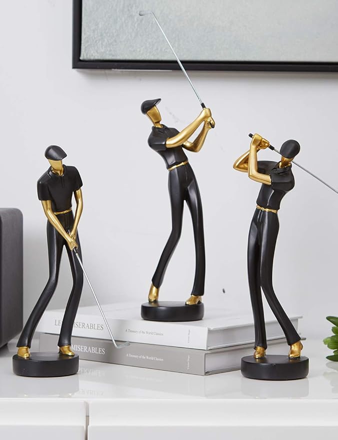 HAUCOZE Golf Figurine Statue Golfer Decoration Arts Home Decor Sculpture Polyresin Black 9.6 inch