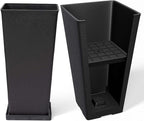 LA JOLIE MUSE 26 inch Tall Black Planters for Outdoor Plants,Set of 2 Tapered Planters with Trays,V-Shape Rectangular Garden Planters for Front Door, Patio and Deck