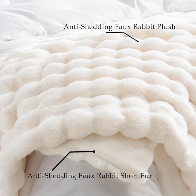 BENVWE Faux Fur Throw Blanket for Couch Bed - Fluffy Soft Thick Bubble Blanket for Living Room Home Decor - Mothers Day Birthday Gifts for Women, Cream White, 63" x 80"