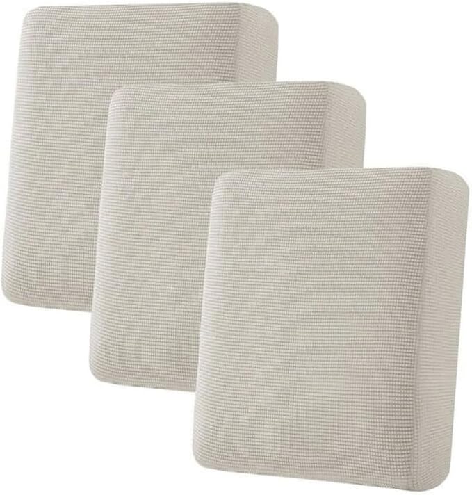 H.VERSAILTEX Super Stretch Individual Seat Cushion Covers - Sofa & Couch Cushion Slipcover Sets - Thick Jacquard Textured Twill Fabric (3 Piece, Island Fossi)