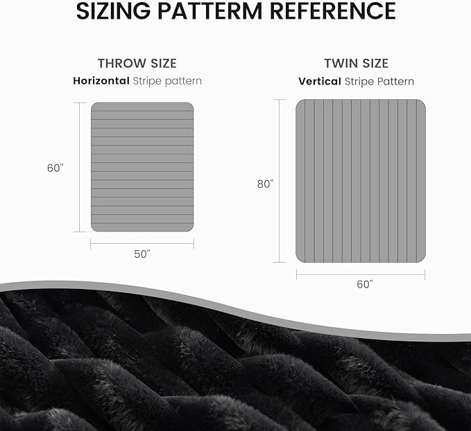 Cozy Bliss Faux Fur Throw Blanket for Couch, Cozy Warm Plush Striped Blanket for Sofa Bedroom Living Room,50 * 60 Inches Black