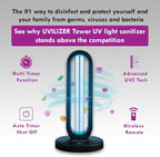 Tower - UV Light Sanitizer & Ultraviolet Lamp with Remote Control (UV-C Cleaner for Home, Room, Office | 38W UVC Disinfection Bulb | Kill Germs, Bacteria, Virus, Dust | USA)