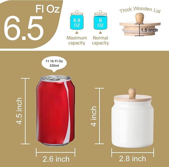 Sweejar Ceramic Kitchen Canisters, Porcelain Food Storage Jar with Airtight Seal Wooden Lid, Home Container Serving for Coffee Beans, Tea-leave, Sugar, Salt and More (White, XS(6.8 FLOZ))