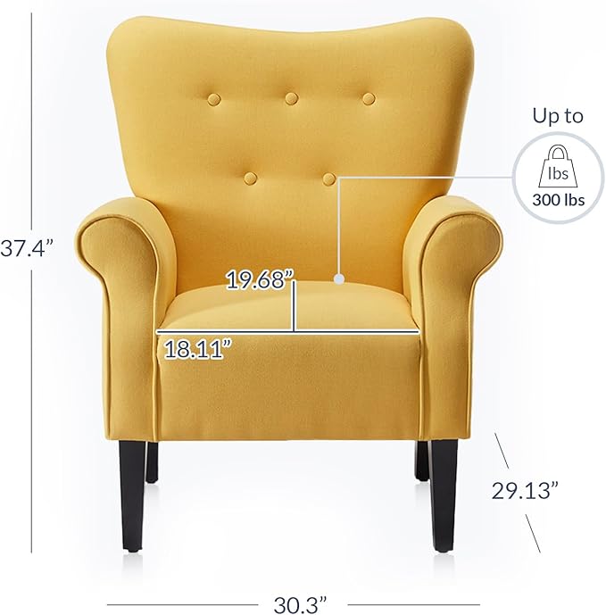 BELLEZE Modern Accent Chair, High Back Armchair, Upholstered Wingback Side Chair, Padded Single Sofa with Wooden Legs for Living Room, Bedroom - Citrine Yellow