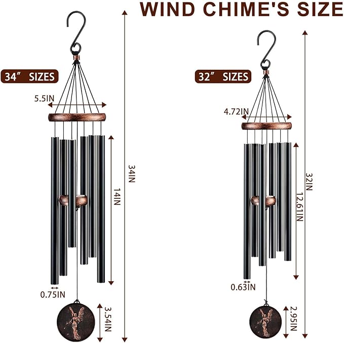 Wind Chimes for Outside, Angel Deep Tone Vintage Wind Chime Outdoor Clearance, Sympathy/Memorial/Festivals Gift for Mom Dad Grandma, Home Garden Patio Decor (32" Angel)