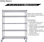 60"x18"x72" Black 5-Tier Premium Wire Shelving NSF 4000 LBS MAX Capacity Heavy Duty Steel Storage Rack for Warehouses, Garages, Hospitals, Commercial Spaces, & Schools w/Premium Wheels