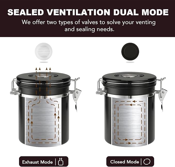 ShanSon Coffee Canister Airtight Coffee Container Stainless Steel Coffee Bean Storage Container with Scoop Coffee Canister for Beans Grounds Sugar Flour Tea Cereal,11OZ, Black