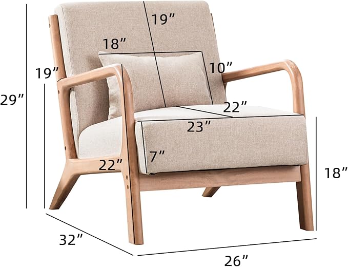 INZOY Mid-Century Modern Accent Chair Set of 2, Upholstered Living Room Chairs with Waist Cushion, Reading Armchair for Bedroom Sunroom