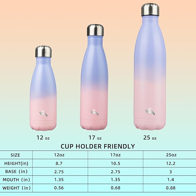Insulated Water Bottles,25 oz Double Wall Stainless Steel Vacumm Metal Flask for Sports Travel,Pastel Sunset
