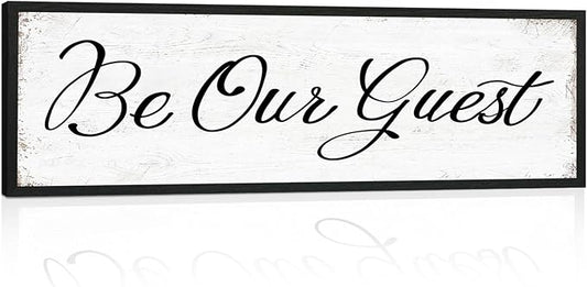HLJ ART Be Our Guest Wall Decor: Farmhouse Bedroom Art Above Bed, 12" x 40" Framed Large Guest Room Signs, Rustic Country Decorative Plaques for Home Living Room Kitchen