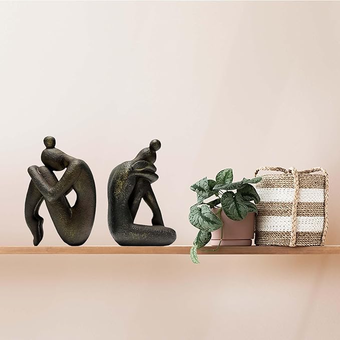 Unique Decorative Girl Thinker Bookends, Book Stopper Holder Nonskid, Book Ends for Shelves Living Room Office Home Decor, Resin, 1Pair/2Piece 6.5''