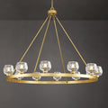 Gold Wagon Wheel Chandelier, 48 Inch Brass Chandeliers with Unique Glass Shade, 12-Light Crystal Large Wagon Wheel Chandeliers for Dining Room, High Ceiling Round Chandelier for Living Room, Foyer