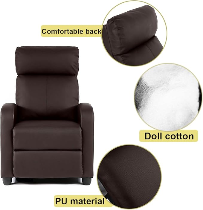BestMassage | Recliner Chair | No Massage Function | Pu Brown | with Lumbar Support, Adjustable Push Back, Wide Armrests, Footrest & Padded Seat | Easy Assembly | for Living Room, Home Theatre