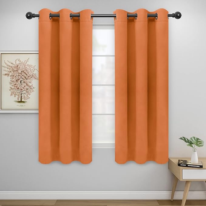 Easy-Going Blackout Curtains for Bedroom, Solid Thermal Insulated Grommet and Noise Reduction Window Drapes, Room Darkening Curtains for Living Room, 2 Panels(42x63 in, Orange)