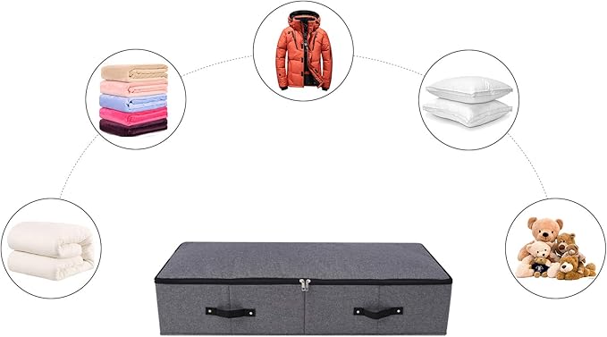 2PCS Foldable Blankets Clothes Comforters Storage Bin Organizer with Plastic Support Liner for Blankets, Towels, Comforter, Sweaters, Linen Sheets, Wrapping Paper, Black Grey