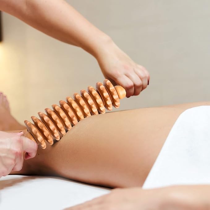 Curved Wood Therapy Massage Roller Tools,Lymphatic Drainage, Cellulite Massage & Wooden Muscle Roller Stick for Waist and Thigh, Stomach Rolling Massager Tool （with White Box）