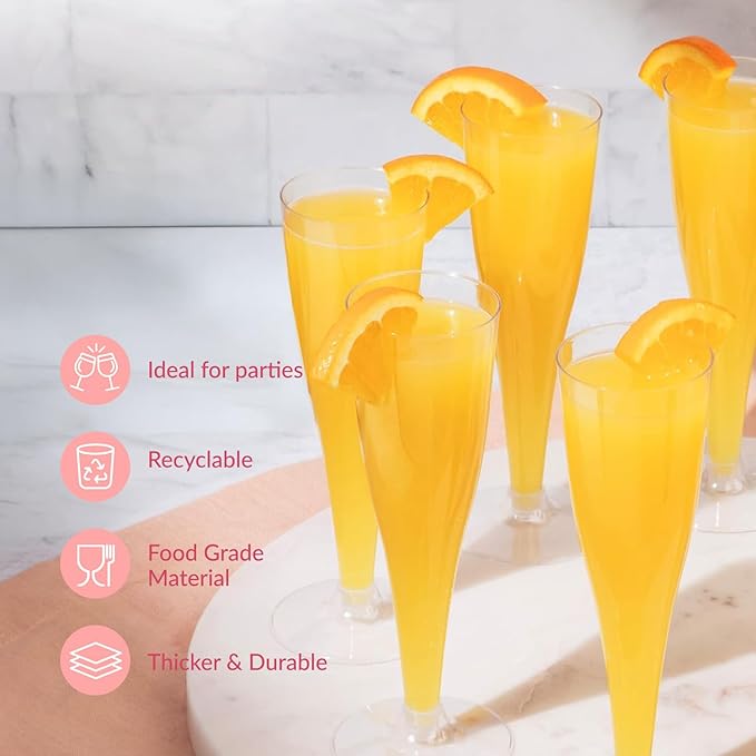Prestee 100 Pack Clear Plastic Champagne Flutes - 4.5 oz Durable Disposable Champagne Glasses for Parties, Weddings, Toasting and Large Celebrations - Elegant Wine Glasses Stemware for Easy Cleanup