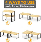 SpaceAid Cabinet Shelf Organizers 2 Pack, Kitchen Counter Rack Shelves Riser, Stackable Expandable Spice Rack, Pantry Cupboard Storage Organization (Black and Natural, Short)