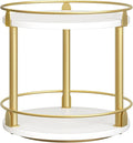 Lazy Susan Organizer, Rotating Spice Rack, 2 Tier Spice Turntable Organizer, Industrial Turntable Spice Holder, for Kitchen Countertop and Cabinet, Compact and Versatile, White and Gold SR22DW