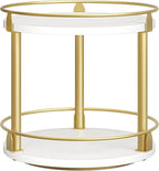 Lazy Susan Organizer, Rotating Spice Rack, 2 Tier Spice Turntable Organizer, Industrial Turntable Spice Holder, for Kitchen Countertop and Cabinet, Compact and Versatile, White and Gold SR22DW
