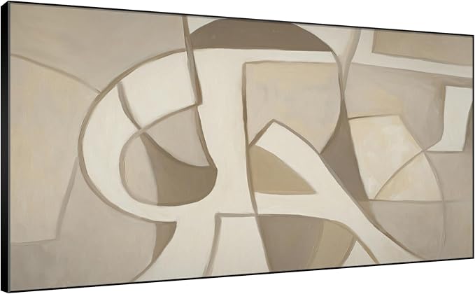 SIGNWIN 24"x46" Extra Large Framed Wall Art Neutral Abstract Geometric in Mid-Century Style, Retro-Inspired Design for Home Living Room Bedroom Decor (Frame Assembly Required)