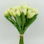 Buart Artificial Tulip in Bulk for Home Kitchen Wedding Bridal Bouquet,Fake Flowers for Valentine's Day Mother's Day Easter Table Centerpieces Decorations(Green,Real-Touch,12pcs)