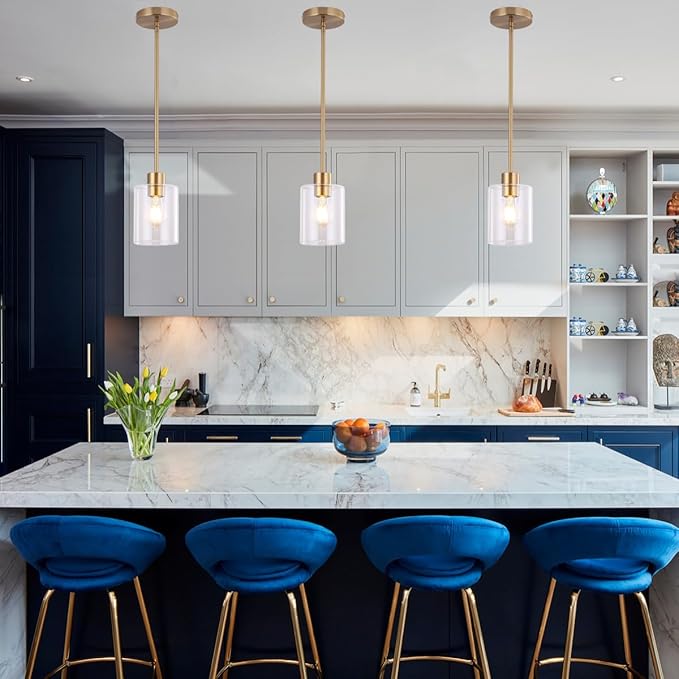 Brass Pendant Lights,Modern Farmhouse Pendant Light,Kitchen Pendant Mini Hanging Light for Sink Island,Adjustable Height,Home Décor Lighting