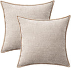 MIULEE Pack of 2 Couch Throw Pillow Covers 18x18 Inch Light Brown Farmhouse Decorative Pillow Covers with Stitched Edge Soft Chenille Solid Dyed Pillow Covers for Sofa Bed Living Room