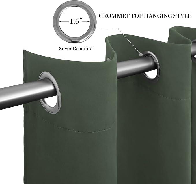 Easy-Going Blackout Curtains for Bedroom, Solid Thermal Insulated Grommet and Noise Reduction Window Drapes, Room Darkening Curtains for Living Room, 2 Panels (52x63 in,Greyish Green)