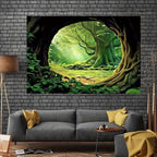 FENDROM Tree Cave Tapestry,Misty Forest Fairy Tale Wall Hanging Natural Jungle Sunshine Through Scenery Aesthetic tapestries for Living Room Bedroom Office Spring Decoration