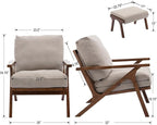Mid Century Modern Accent Chair with Ottoman, Farmhouse Linen Upholstered Living Room Armchair and Ottoman Set, 23" Seat Wide Retro Leisure Lounge Chair with Wood Frame for Home, Bedroom, Beige