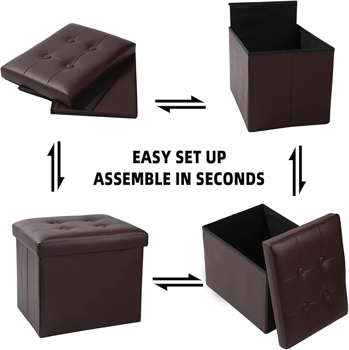 ALASDO Brown Leather Storage Ottoman Footrest Stool, 17x13x13inches, Modern Style
