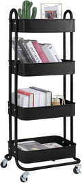 4-Tier Metal Mesh Utility Rolling Cart Storage Organizer Shelf Rack with Lockable Wheels for Living Room Kitchen Office, Black