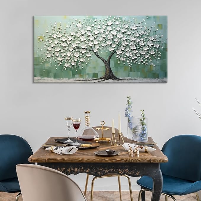 LASMOND Turquoise Tree of Life Wall Art for Living Room Canvas Prints Artwork Modern Abstract Bedroom Office Painting Decor (40x20 Inches)