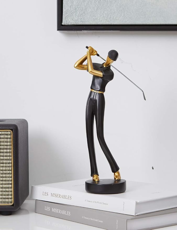 HAUCOZE Golf Figurine Statue Golfer Decoration Arts Home Decor Sculpture Polyresin Black 9.6 inch