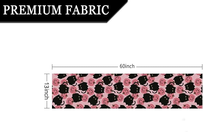 Halloween Table Runner Black Cat Pink Pumpkins Seasonal Kitchen Dining Table Home Outdoor Party Decorations 13x60 Inch