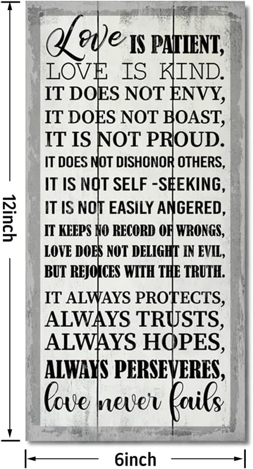1 Corinthians 13:4-8 Inspirational Hanging Wood Decor Sign, Printed Wood Sign, Love is Patient, Love is Kind Quote, Hanging Bible Verses Woods Wall Signs, Rustic Home Decor Signs, Christian Gift J1