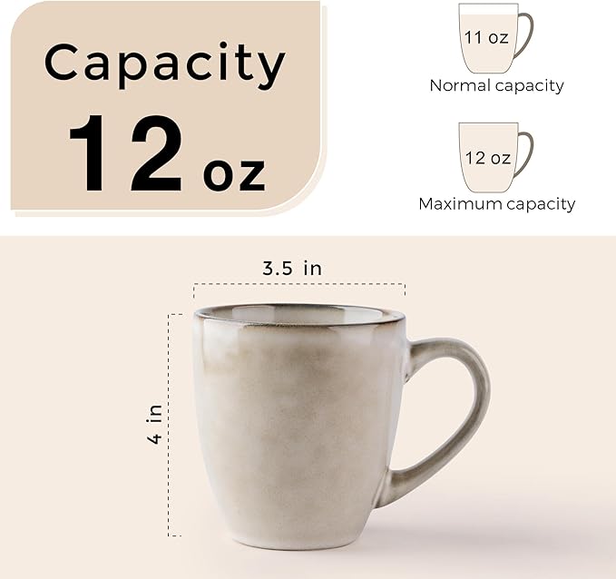GBHOME Ceramic Coffee Mugs Set of 4, 12oz Stoneware Coffee Mugs Set For Dad Mom Women MEN, Light Weight Ceramic Coffee Cups for Latte/Tea/Beer/Hot Cocoa, Dishwasher & Microwave Safe,Cappuccino