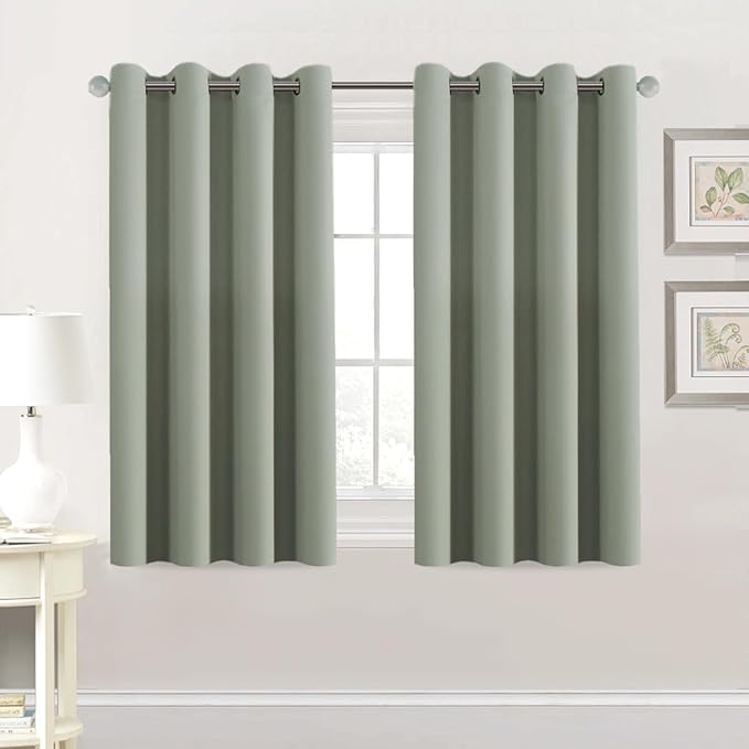 H.VERSAILTEX Premium Blackout Thermal Insulated Room Darkening Curtains for Bedroom/Living Room - Classic Grommet Top (2 Panels, Light Sage, 52 Inch by 54 Inch)