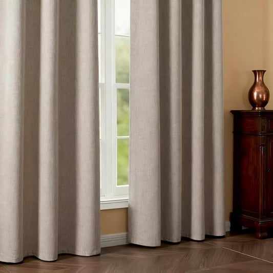 Blackout Curtains 84 Inch Length 2 Panels Set, 100% Black Out Textured Thermal Curtains, Grommet Privacy Light Blocking Drapes for Living Room Bedroom Luxury Decor(52W × 72L inch, Beige)