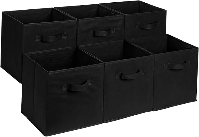 Amazon Basics Collapsible Fabric Storage Cube Bins Organizer with Handles, Sturdy, Black, 13-x-13-x-13-inch, Pack of 6